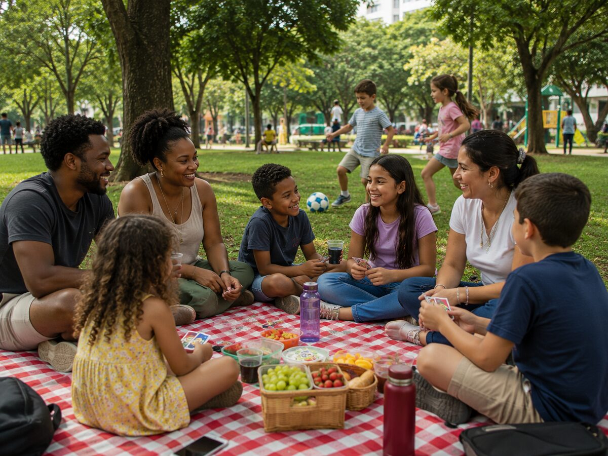Familias compartiendo el almuerzo al aire libre durante la inmersión
