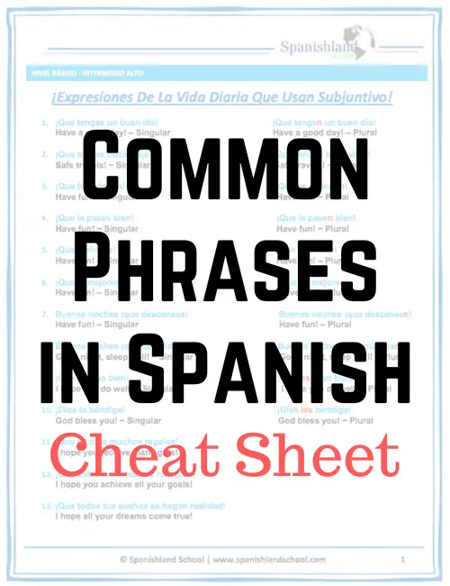 Common Phrases In Spanish Cheat Sheet PDF 